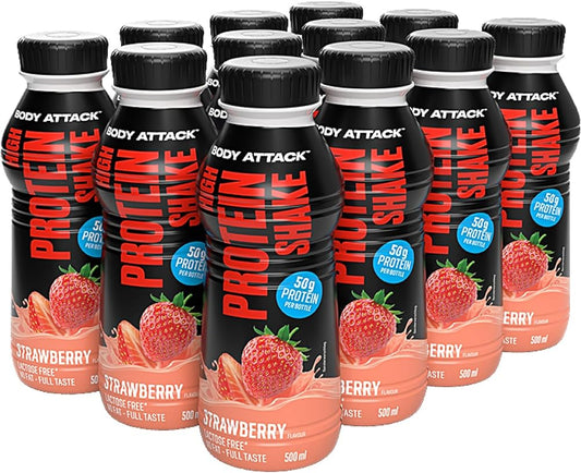Body Attack High Protein Shake (12 x 500ml) Strawberry