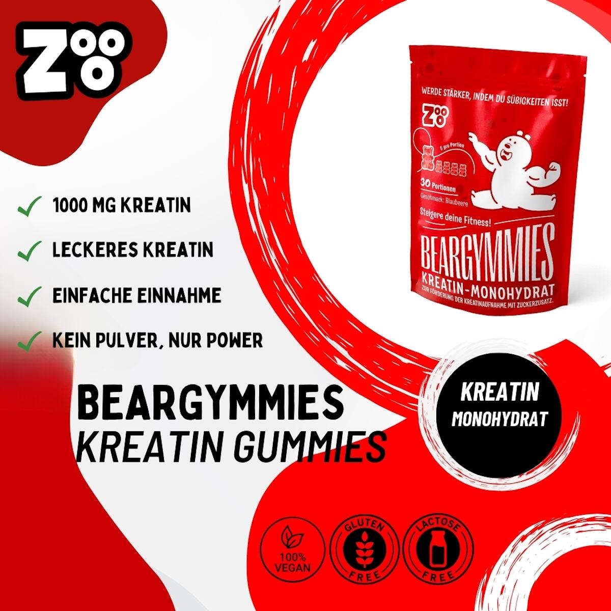 Zooo Nutrition Beargymmies – Creatine Gummies, 450 g Beutel, Blaubeere