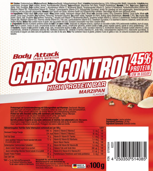 Body Attack Carb Control (15x100g Riegel) Marzipan