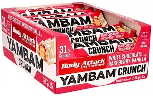 Body Attack YamBam Crunch Bar (15 x 55G) White Chocolate Raspberry-Vanilla