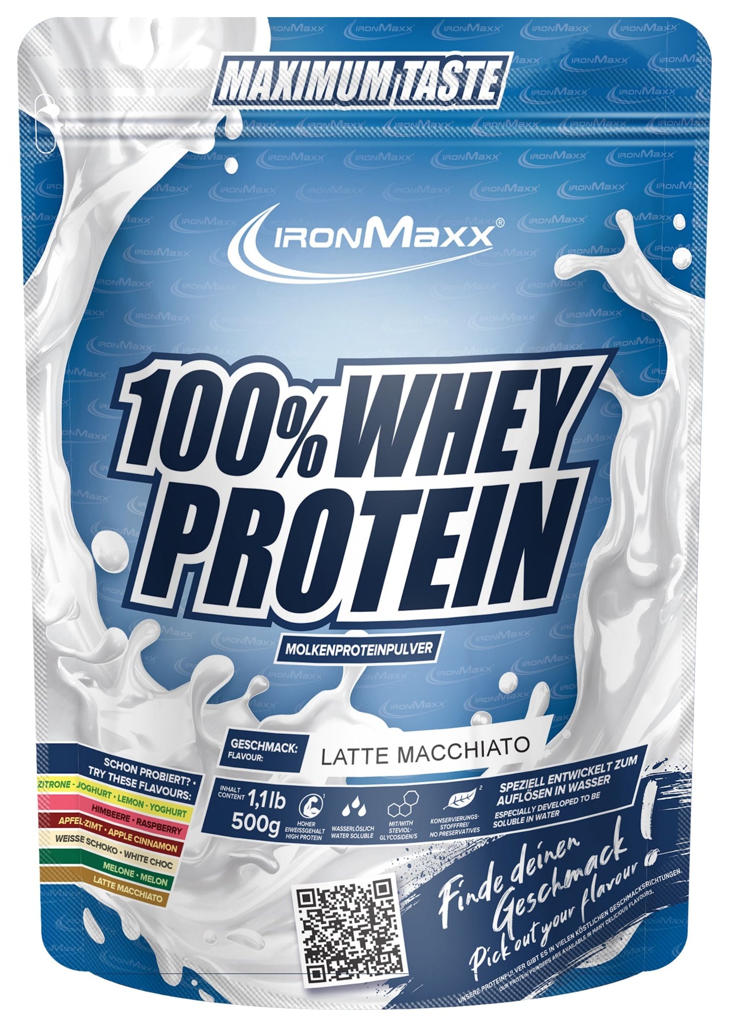 IronMaxx 100% Whey Protein (500g Beutel)  Latte Macchiato