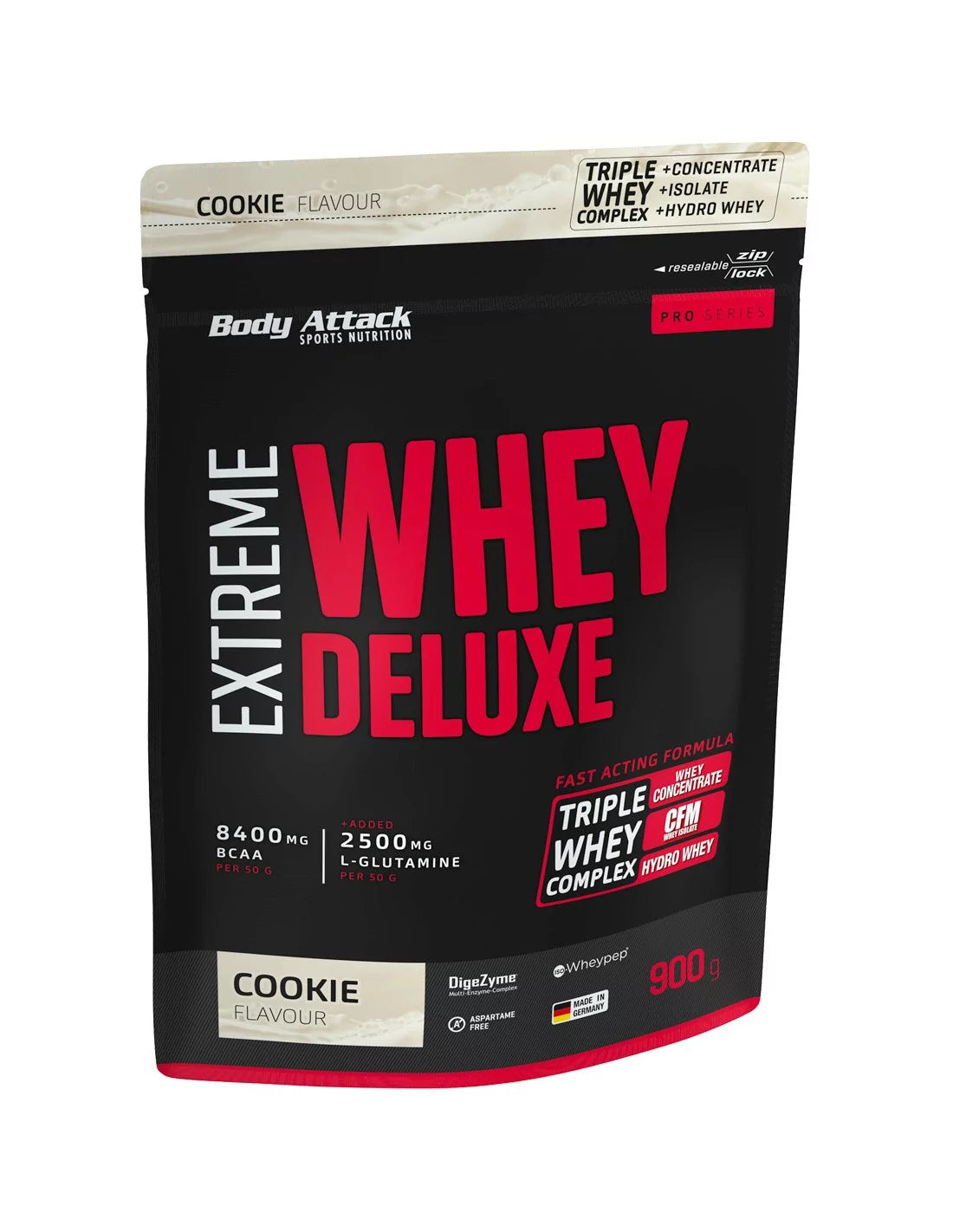 Body Attack Extreme Whey Deluxe (900g Beutel) Cookies and Cream