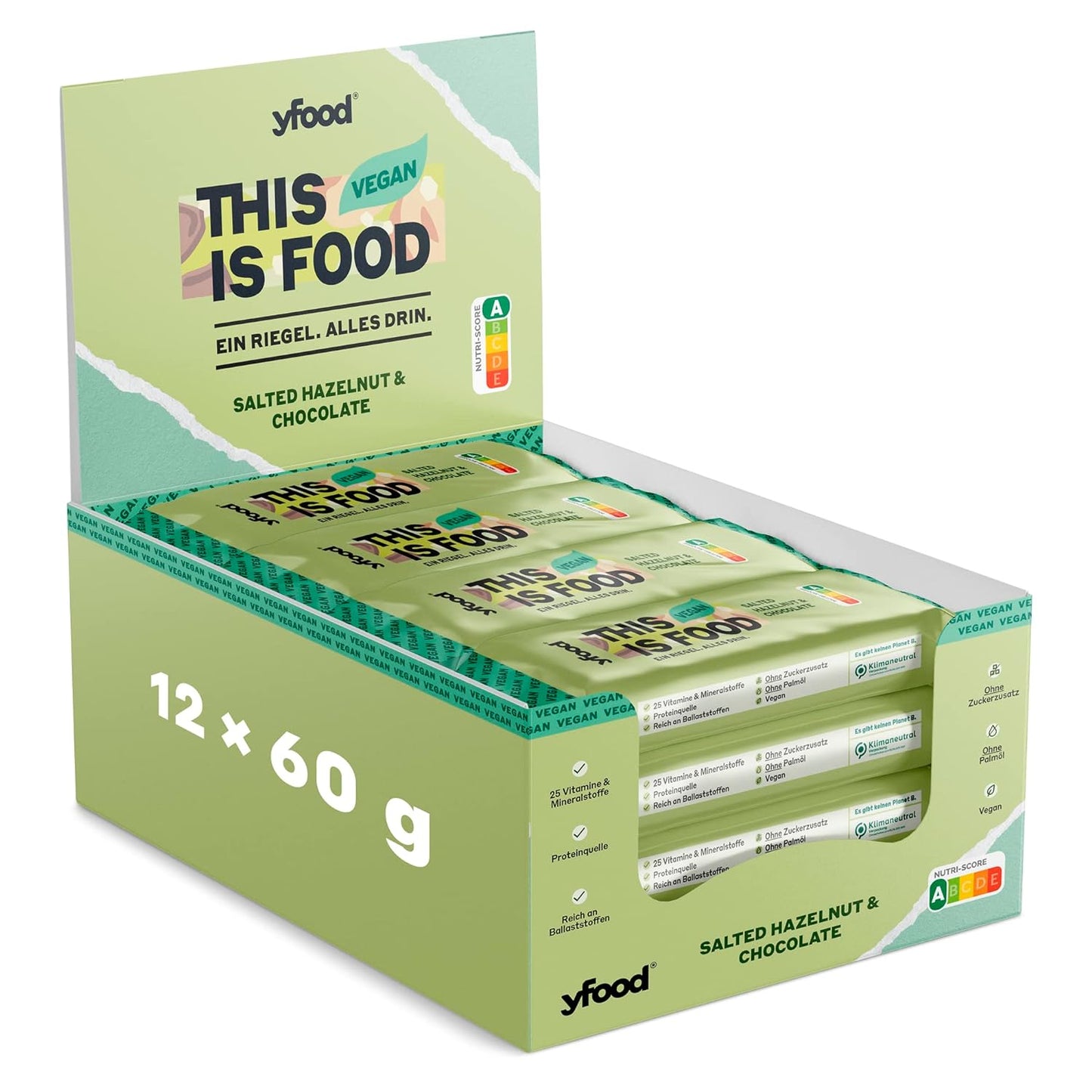 Yfood Vegan Protein Bar (12 x 60G) Salted Hazelnut & Chocolate