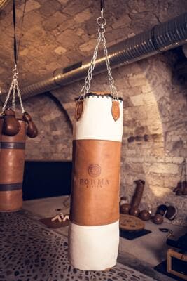 Forma Fisico Retro-Vintage Boxsack Leon Creme Braun + Boxhandschuhe 12 oz
