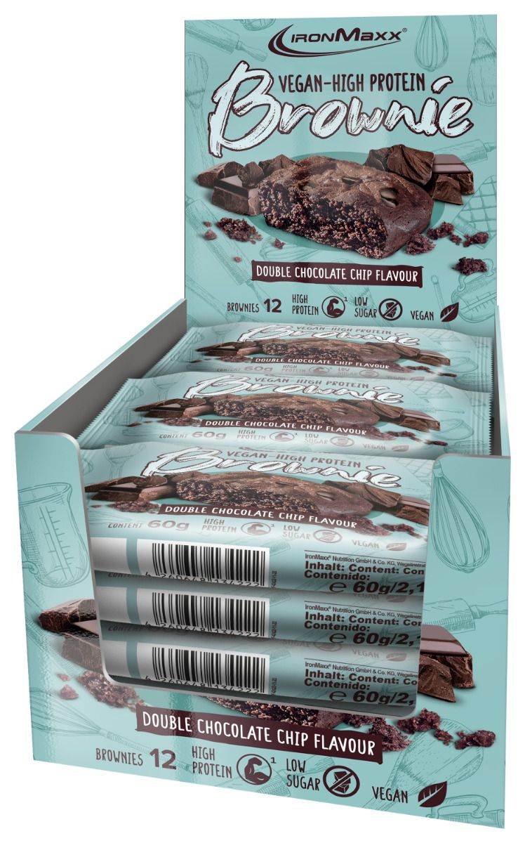 IronMaxx Vegan High Protein Brownie (12 x 60G) Double Chocolate Chip