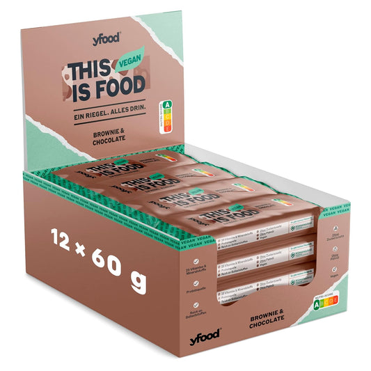 Yfood Vegan Protein Bar (12 x 60G) Brownie & Chocolate