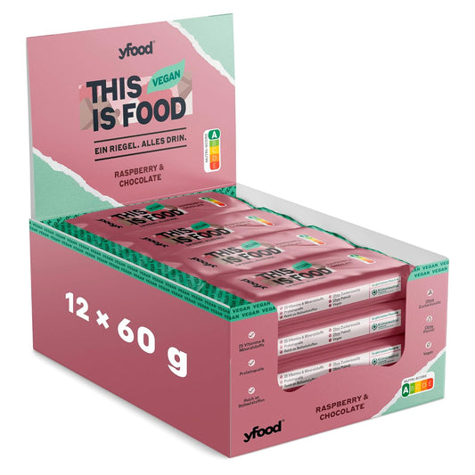 Yfood Vegan Protein Bar (12 x 60G) Raspberry & Chocolate